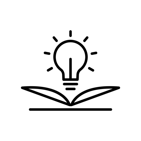 light bulb illustration over open book icon