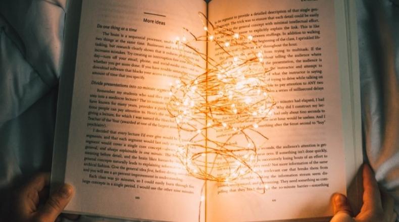 open book with lights