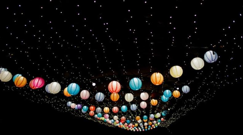strings of party lanterns