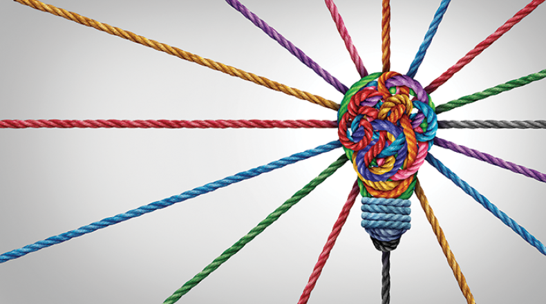 creative diverstity lightbulb with colorful yarn