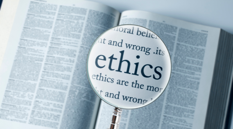 The word ethics under a magnifying glass