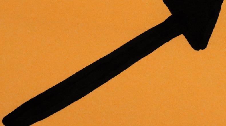 Black arrow pointing up to the right on a orange background