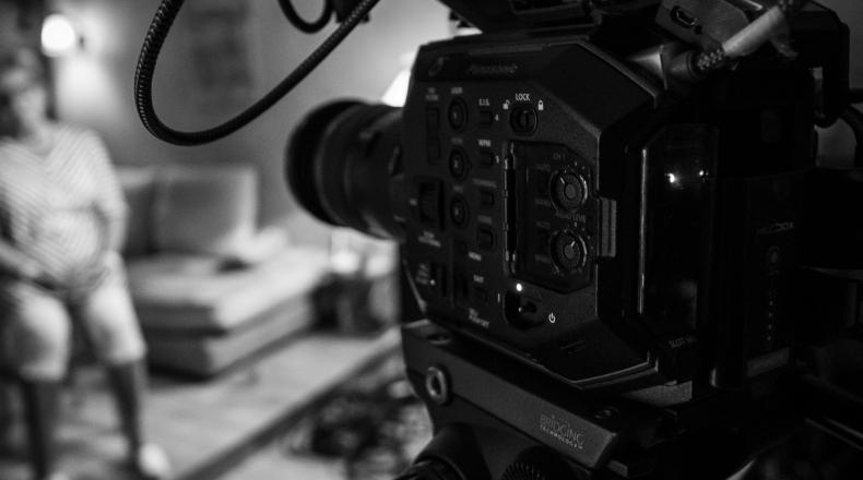 black and white image of video camera