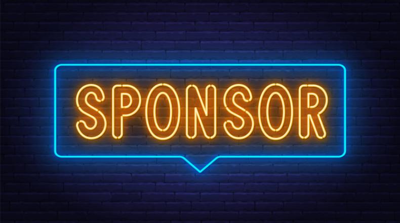 Sponsor neon sign on brick wall background stock illustration