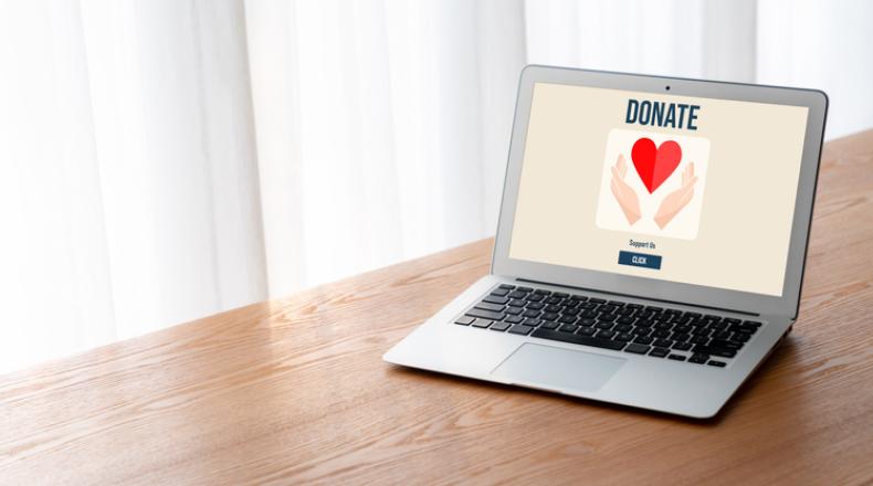 Online donation platform offer modish money sending system stock photo