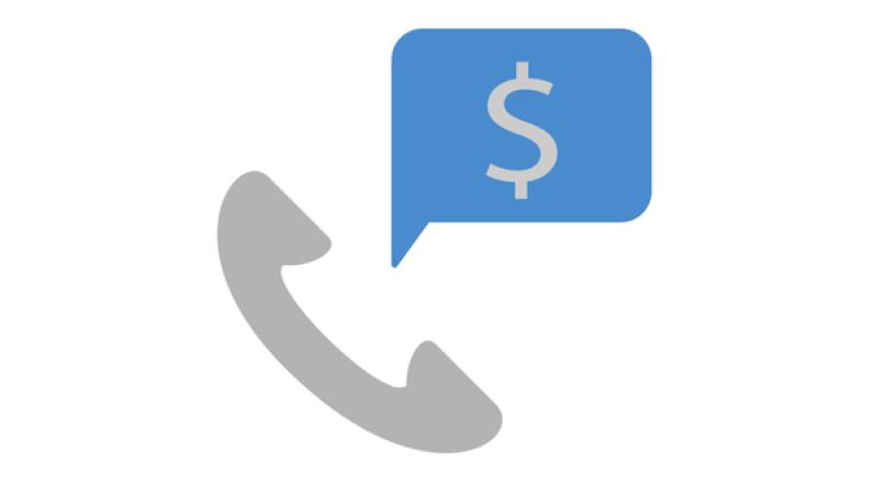 illustration of gray telephone and blue dollar sign