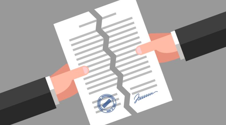 Torn document. Cancellation of contract or agreement stock illustration