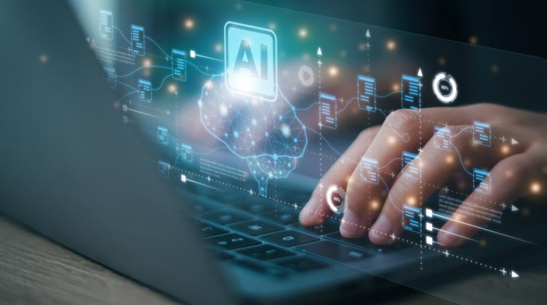 AI concept. Business man using computer