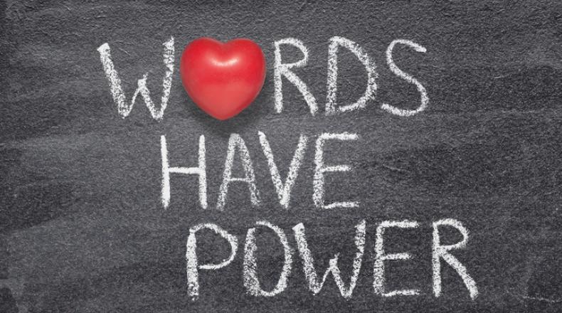 Words have power heart stock photo