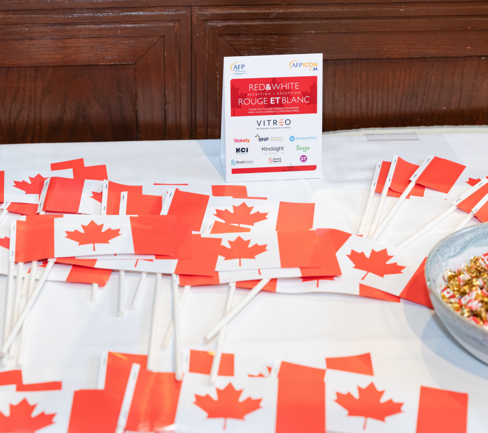 Table with Canadian flags on it