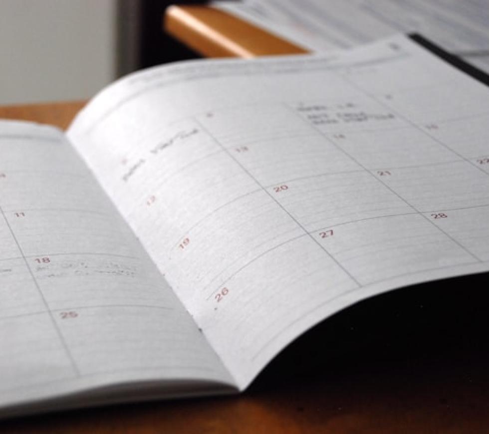 Open calendar book on desk top