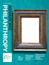 This is the cover of the July 2018 issue of Advancing Philanthropy magazine