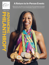 Advancing Philanthropy April 2022 magazine cover