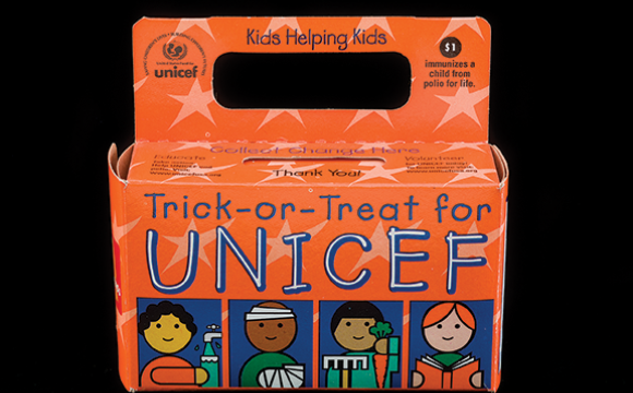 United Nations International Children’s Emergency Fund (UNICEF) Halloween collection box, late 1900s. 
