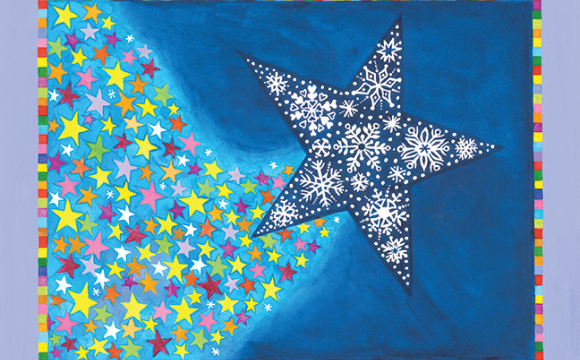 illustration of a large stall with small stars on a blue background