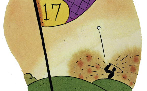illustration of a golfer hitting the ball towards the 17th hole