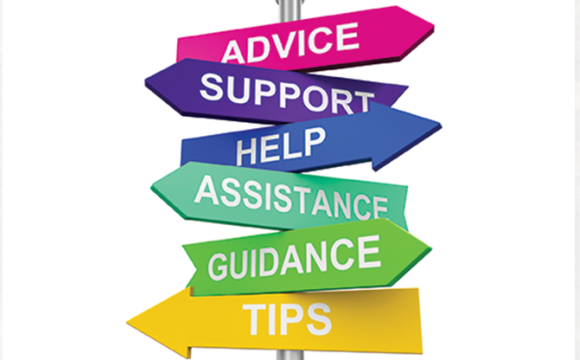 directional signs with the words advice, support, help, assistance, guidance and tips on them