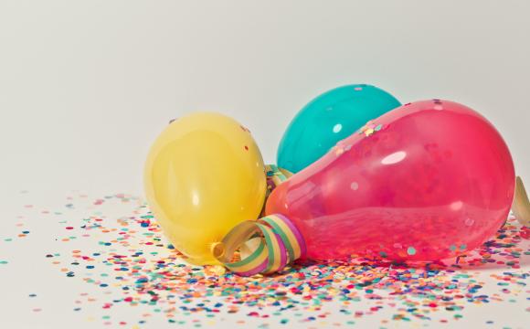 yellow, pink and blue party balloons