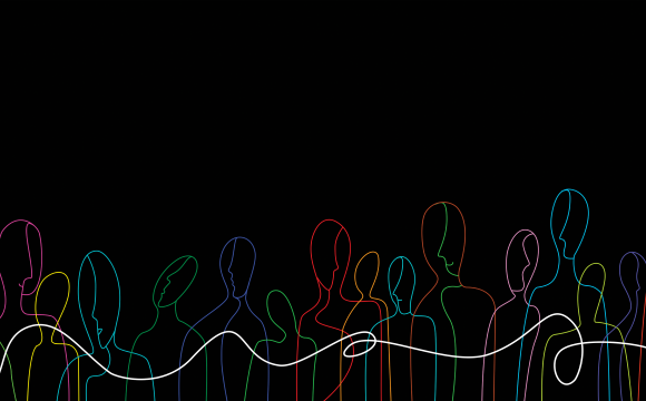 colorful outlines of figures on a black background