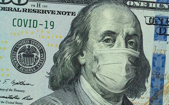 medical mask on a hundred dollar bill