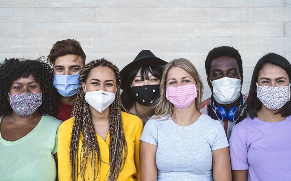 group of young people wearing face masks