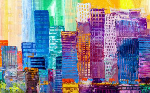 abstract cityscape with many colors