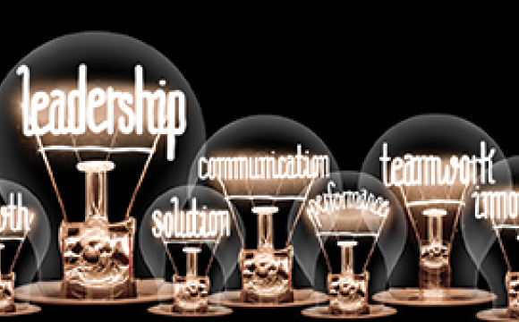 lightbulbs with the word leadership, teamwork, strategy