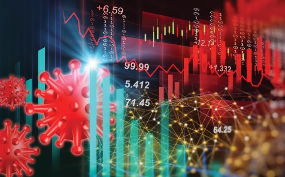 analysis stock market graphic with covid symbols