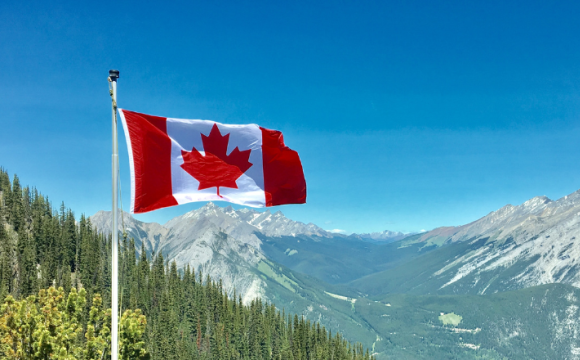 Canadian Flag in the Mountains