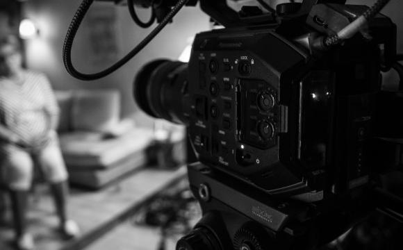 black and white image of video camera