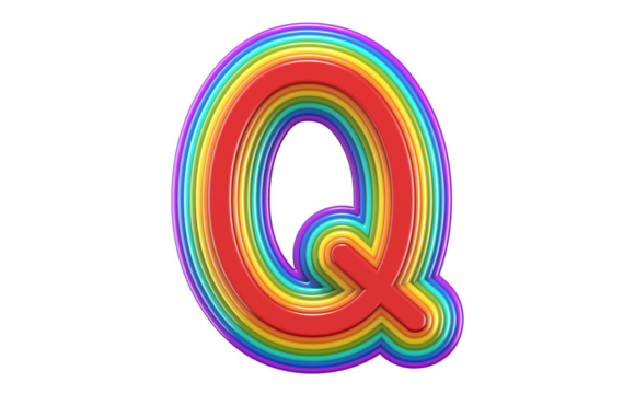 Concentric rainbow font letter Q 3D stock photo