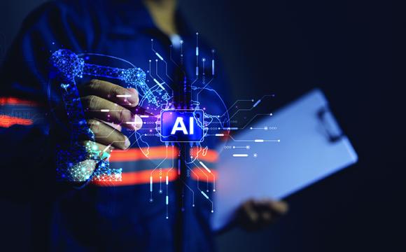 digital concept with hand and the word AI