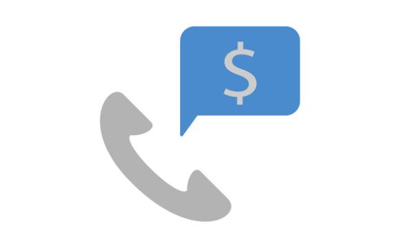 illustration of gray telephone and blue dollar sign