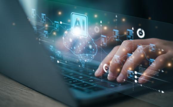 AI concept. Business man using computer