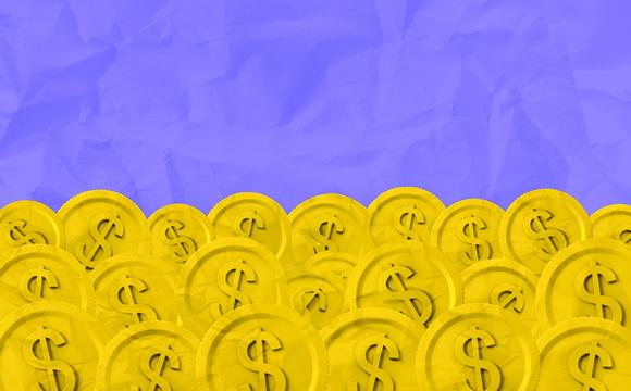 gold coins with purple background