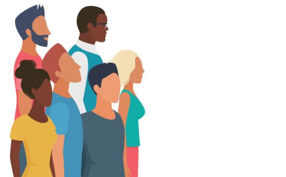 group of men and women with ethnic diversity on a white background