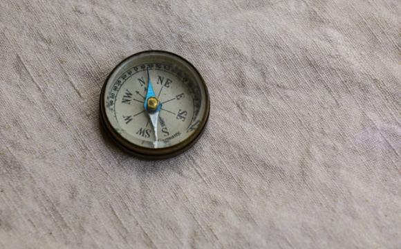 Antique compass on white background