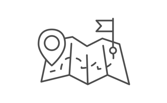 Map with route from pointer to flag thin line icon