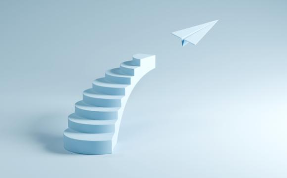 Stairs Leading to Flying Paper Plane - Success, Growth