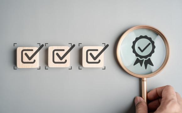 Checklist and assurance concept with approval mark, quality certification and compliance verification